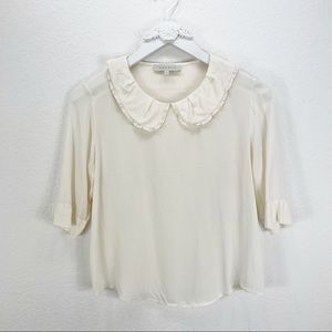 Sandro Ivory Silk Collared Blouse Short Sleeve Size 1